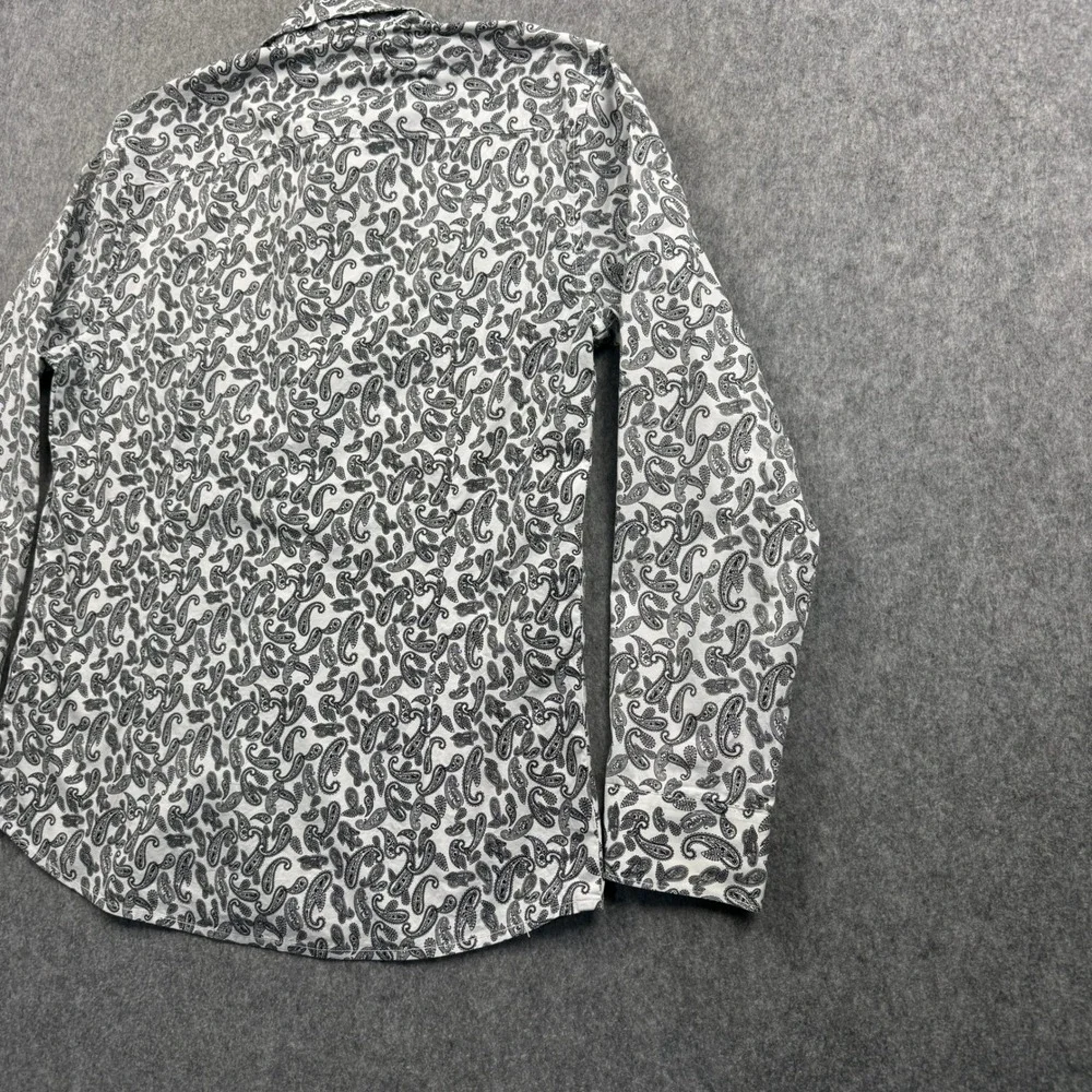 GUESS Womens Paisley Button Up Shirt White Black Long Sleeve XL Regular Fit